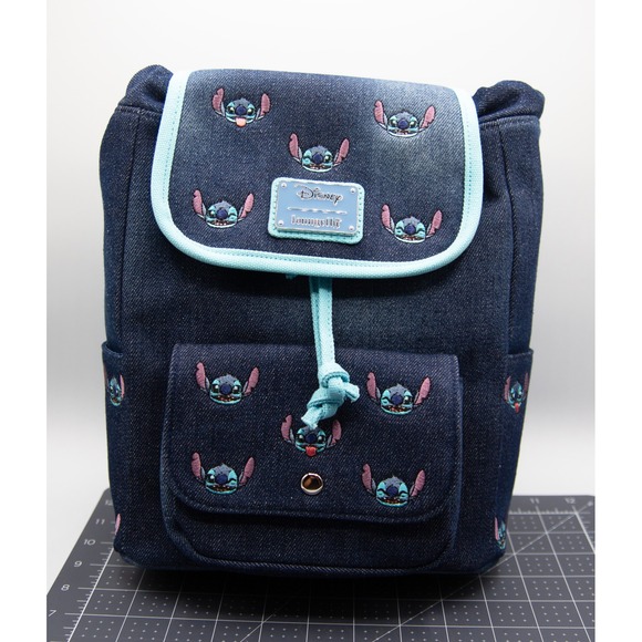 Disney Loungefly Stitch Denim Mini Backpack Embroidered Drawstring Bag New main image 6